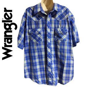 Wrangler Wrancher Shirts Blue and Green Plaid Shirt Man size XL